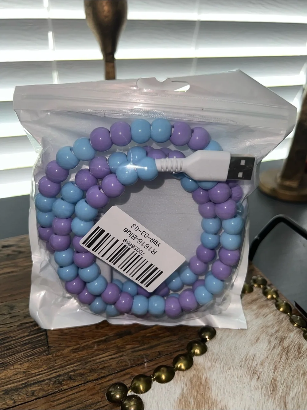 Beaded USB Charging Cable — Blue & Purple